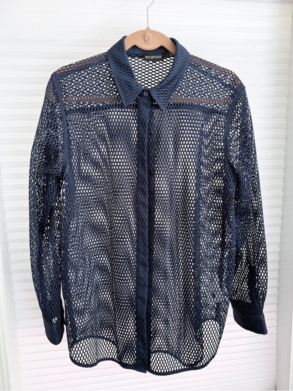 Wildfang Empower Navy Mesh Button-Up Shirt